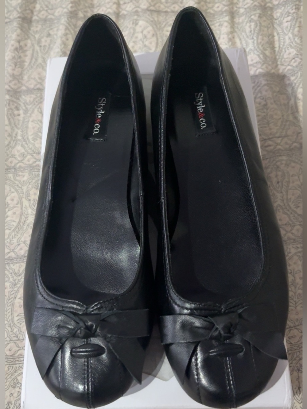 Style & Co. Black Leather-Look Ballet Flats with Bow Accent